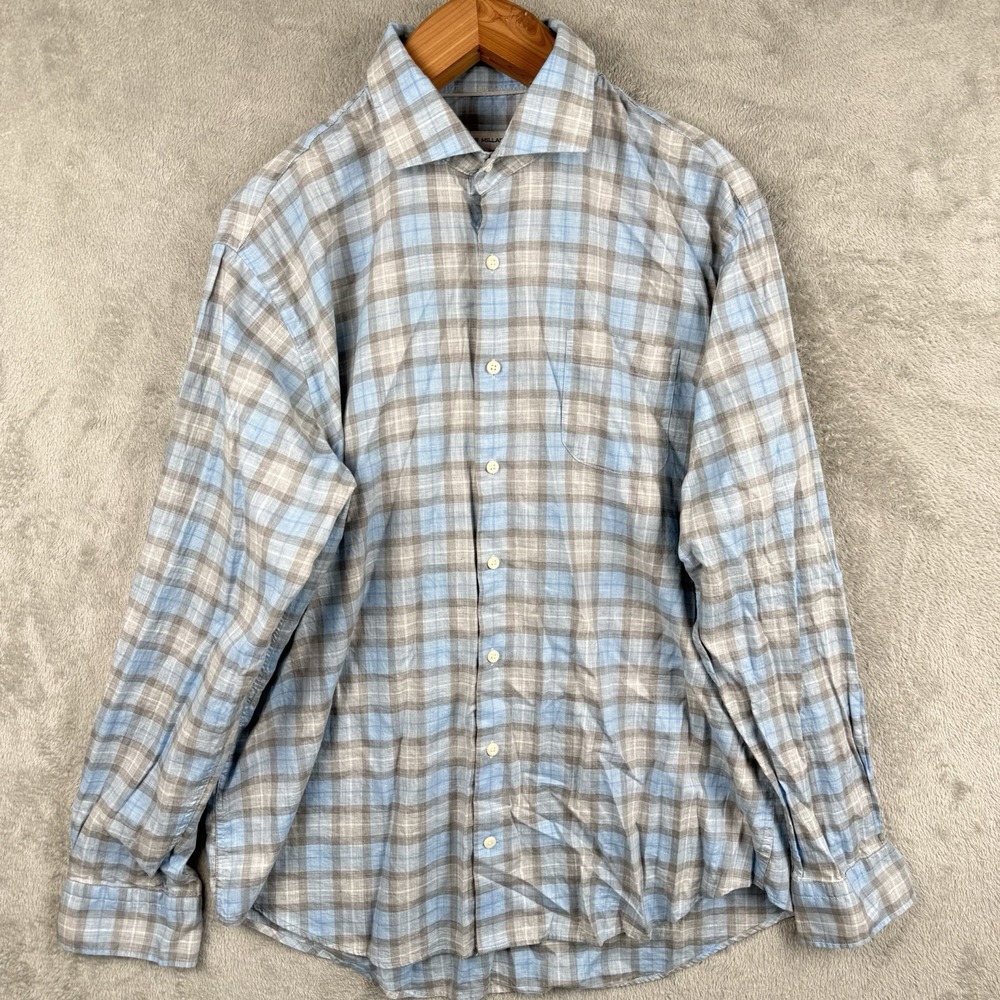 Peter Millar Langley Summer Soft Cotton Sport Shirt Mens XL Blue Gray Plaid